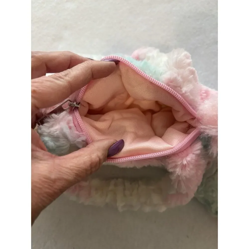Plush Unicorn Purse with Double Handles Pastel Pink‎ Green Blue Kidcore